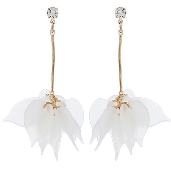 Petal Earrings White Boho Dangle Crystal Stud NWT - Picture 2 of 5